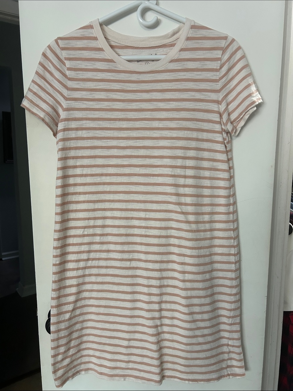 Universal Thread Women’s Short Sleeve Striped T‑Shirt Dress - Tan Cream